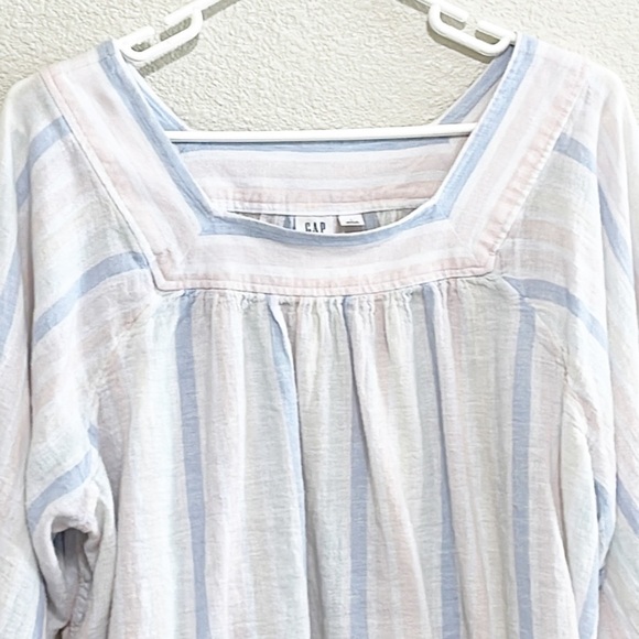 Gap Woman LINEN Multi Stripe Blouse Raglan Sleeve sTop Size L - Picture 2 of 14